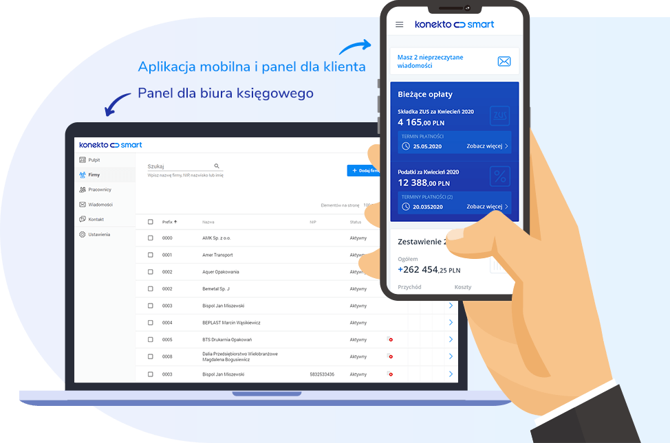 Panel dla biura księgowego oraz panel i aplikacja mobilna dla klienta